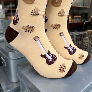 TOPANGA SOCKS Men's　ギター「playing my guitar」ソックス　ファッション　メンズ　靴下　楽器　ギター　ベージュ　ユニーク