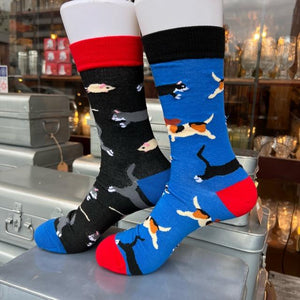 TOPANGA SOCKS Men's　アシンメトリー3匹なかよしソックス　ファッション　メンズ　靴下　アシンメトリー　犬　ネコ　ネズミ　ユニーク