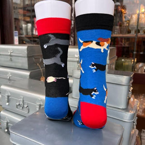 TOPANGA SOCKS Men's　アシンメトリー3匹なかよしソックス　ファッション　メンズ　靴下　アシンメトリー　犬　ネコ　ネズミ　ユニーク