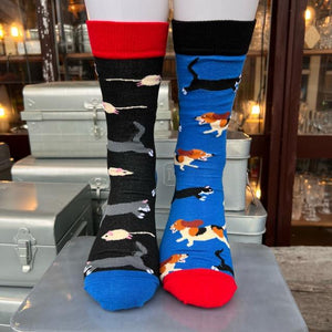 TOPANGA SOCKS Men's　アシンメトリー3匹なかよしソックス　ファッション　メンズ　靴下　アシンメトリー　犬　ネコ　ネズミ　ユニーク