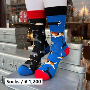 TOPANGA SOCKS Men's　アシンメトリー3匹なかよしソックス　ファッション　メンズ　靴下　アシンメトリー　犬　ネコ　ネズミ　ユニーク