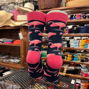 TOPANGA SOCKS Lady's　フラミンゴソックス　ネイビー×ピンク　ファッション　レディース　靴下　動物　フラミンゴ　ユニーク