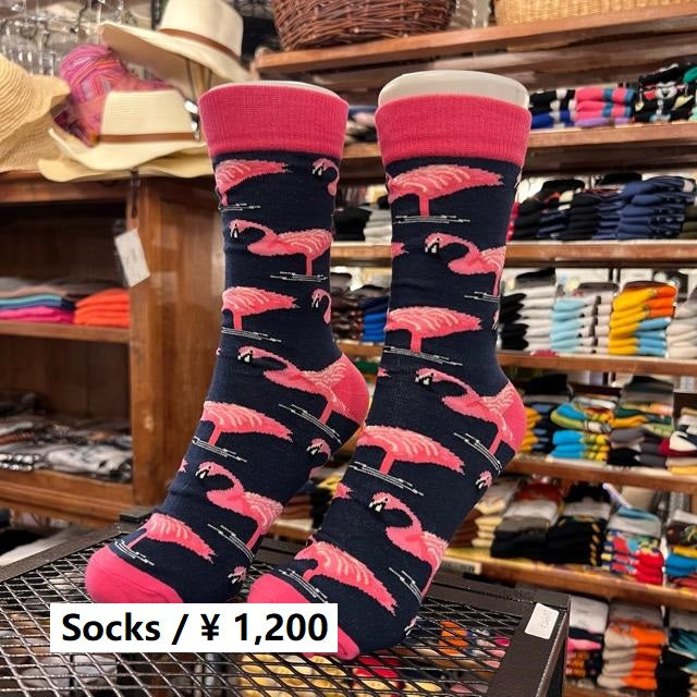 TOPANGA SOCKS Lady's　フラミンゴソックス　ネイビー×ピンク　ファッション　レディース　靴下　動物　フラミンゴ　ユニーク