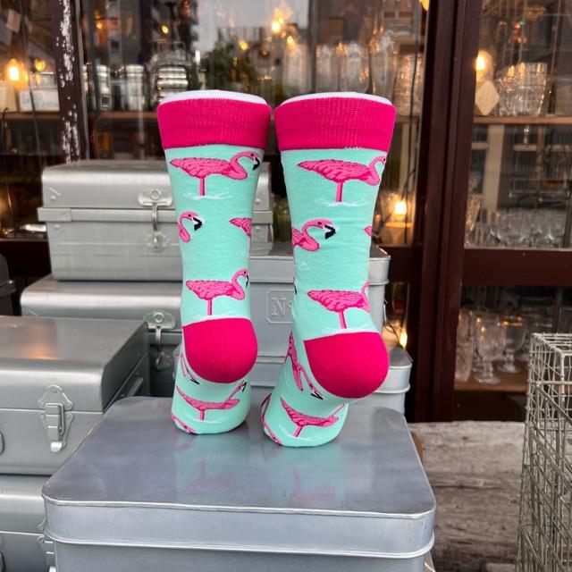 TOPANGA SOCKS Lady's　フラミンゴソックス　ミントグリーン×ピンク　ファッション　レディース　靴下　動物　フラミンゴ　ユニーク
