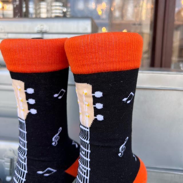 TOPANGA SOCKS Lady's　BIG GUITARソックス　ファッション　レディース　靴下　ギター　オレンジ　ブラック