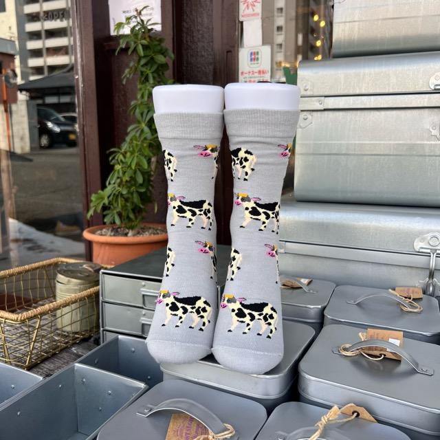 TOPANGA SOCKS Lady's　ニッコリ笑顔の牛さんソックス　ファッション　レディース　靴下　動物　グレー