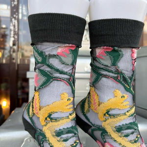 TOPANGA SOCKS 　シアーソックス　きいろいリスとぴんくの小鳥　ファッション　靴下　シアーソックス　レディース　小物