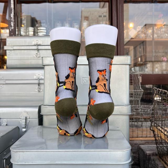 TOPANGA SOCKS 　シアーソックス　ネコと植物　ファッション　靴下　シアーソックス　レディース　小物