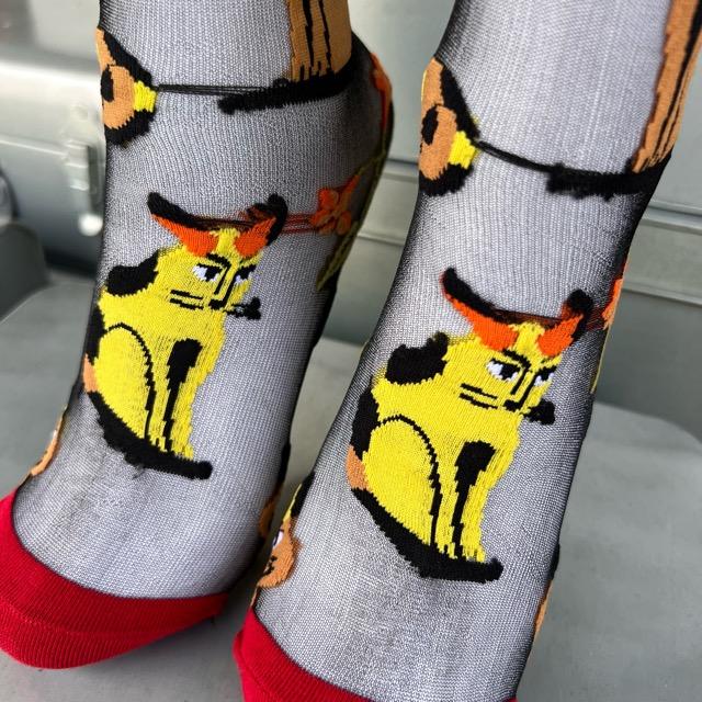 TOPANGA SOCKS 　シアーソックス　ネコと植物　ファッション　靴下　シアーソックス　レディース　小物