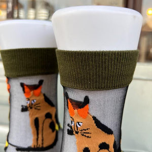 TOPANGA SOCKS 　シアーソックス　ネコと植物　ファッション　靴下　シアーソックス　レディース　小物