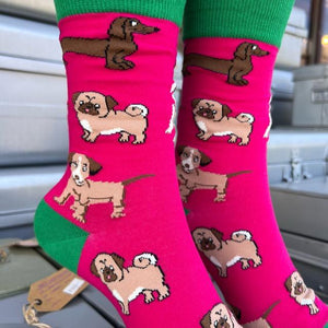 TOPANGA SOCKS Lady's　ワンちゃん’sソックス　ピンク　ファッション　レディース　靴下　動物　グレー　