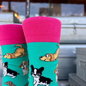 TOPANGA SOCKS Lady's　ワンちゃん’sソックス　グリーン　ファッション　レディース　靴下　動物　グレー　