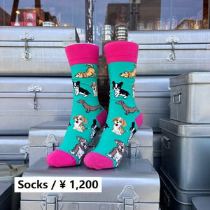 TOPANGA SOCKS Lady's　ワンちゃん’sソックス　グリーン　ファッション　レディース　靴下　動物　グレー　