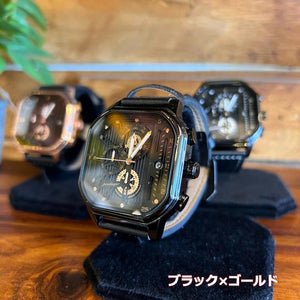 スタート＆ストップスクエアウォッチ　全3色　ファッション　アクセサリー　腕時計　アナログ式　メンズ　革ベルト　小物　