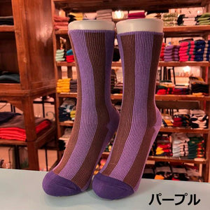 TOPANGA SOCKS　Lady's　ポップなストライプソックス　全5色　ブルー　ピンク　オレンジ　パープル　ブラック