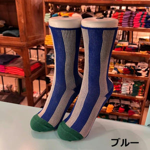 TOPANGA SOCKS　Lady's　ポップなストライプソックス　全5色　ブルー　ピンク　オレンジ　パープル　ブラック