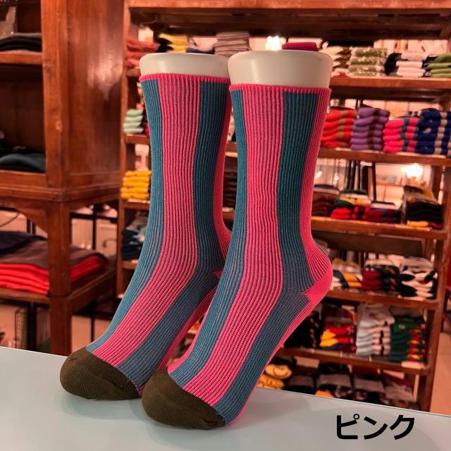 TOPANGA SOCKS　Lady's　ポップなストライプソックス　全5色　ブルー　ピンク　オレンジ　パープル　ブラック