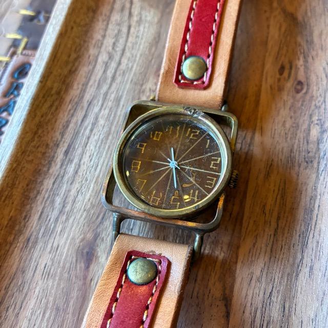 【Made to order】Brass and leather handmade watch　commu Linus　Red