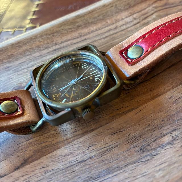 【Made to order】Brass and leather handmade watch　commu Linus　Red