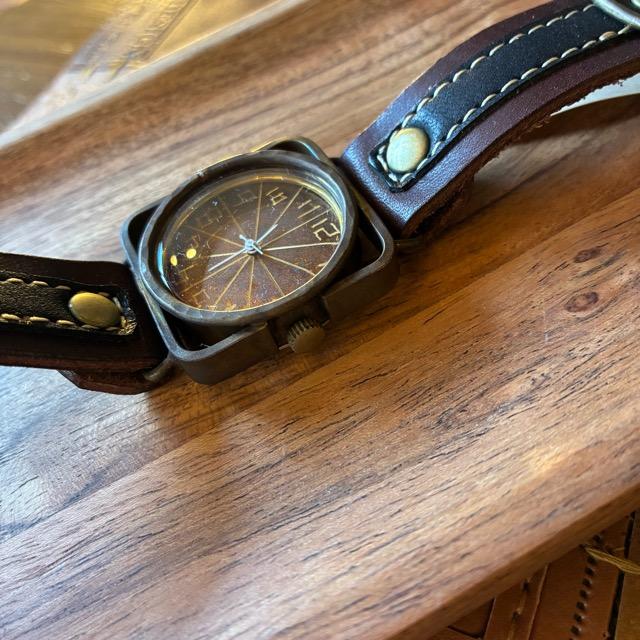 【Made to order】Brass and leather handmade watch　commu Linus　DBR×BK