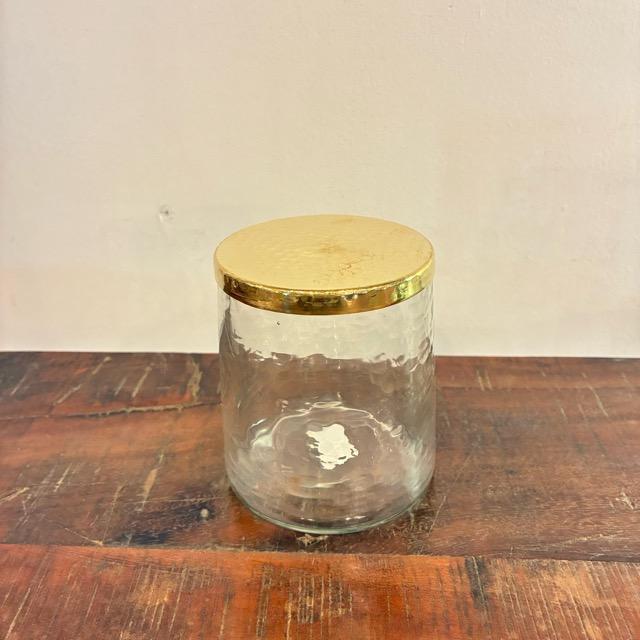 インド　ブラス＆ガラスキャニスター　ハイ　in bloom 　インブルーム　ディスプレイケース　真鍮　ハンマートン　収納　ガラスケース　綿棒　コットン　槌目