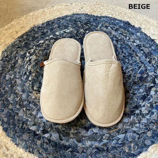 One-tag corduroy room shoes, available in 4 colors, men's slippers, beige, green, gray, yellow, indoor shoes, CORDUROY SLIPPERS dulton