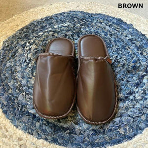 ワンタグレザールームシューズ　全2色　メンズスリッパ　ブラウン　ブラック　室内履き　PU SLIPPERS　dulton