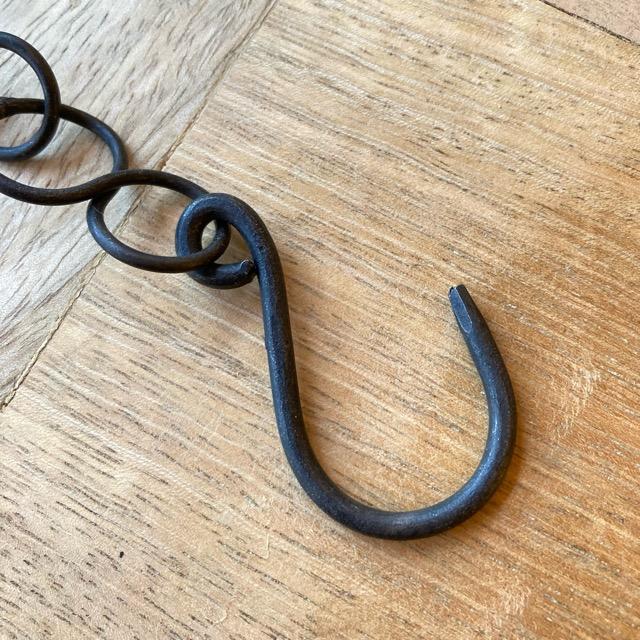 インド　手打ちの黒鉄チェーンフック　サークル　50cm　アイアンチェーンフック　吊り下げ　ハンギング　S字フック　DIY　グリーン　観葉植物　鎖　引っ掛け