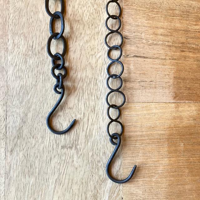インド　手打ちの黒鉄チェーンフック　サークル　50cm　アイアンチェーンフック　吊り下げ　ハンギング　S字フック　DIY　グリーン　観葉植物　鎖　引っ掛け