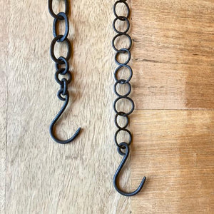 インド　手打ちの黒鉄チェーンフック　サークル　50cm　アイアンチェーンフック　吊り下げ　ハンギング　S字フック　DIY　グリーン　観葉植物　鎖　引っ掛け
