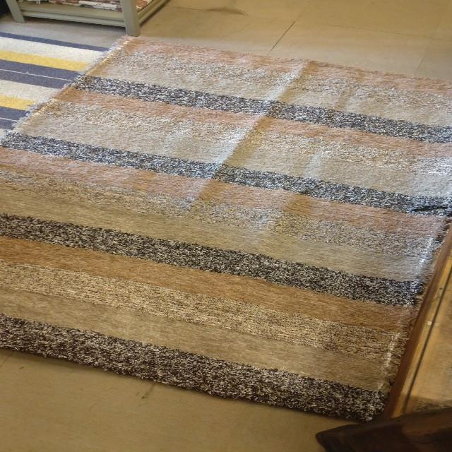 スペイン　ハラパラグマット　B　ベージュ　ブラウン　120×160cm　1.5畳分　6畳　フロアマット　二人掛けソファ　手織り　リサイクルファブリック　コットン