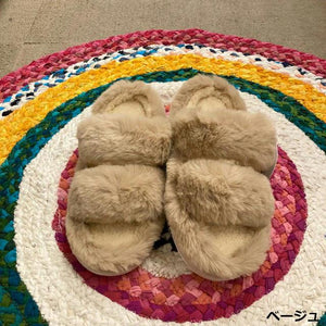 エコファー2バンドサンダルスリッパ　全6色　ベージュ　ピンク　ブルー　ブラウン　パープル　ルームシューズ　室内履き