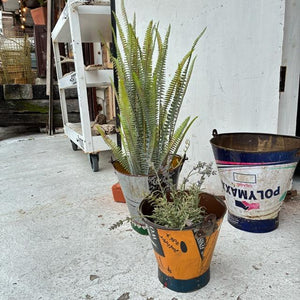 インド　リサイクルアイアンバスケット　M　RECYCLED BUCKET　アイアン製バケツ　ガーデニング　ゴミ箱　鉢カバー　アソート　プランターカバー　