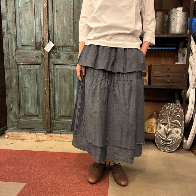 homspun Light-Ounce Chambray Skirt, Navy, Long Length, Made in Japan, Cotton, One Size Fits All