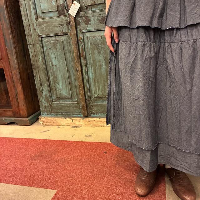 homspun Light-Ounce Chambray Skirt, Navy, Long Length, Made in Japan, Cotton, One Size Fits All