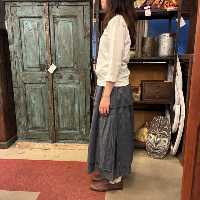 homspun Light-Ounce Chambray Skirt, Navy, Long Length, Made in Japan, Cotton, One Size Fits All