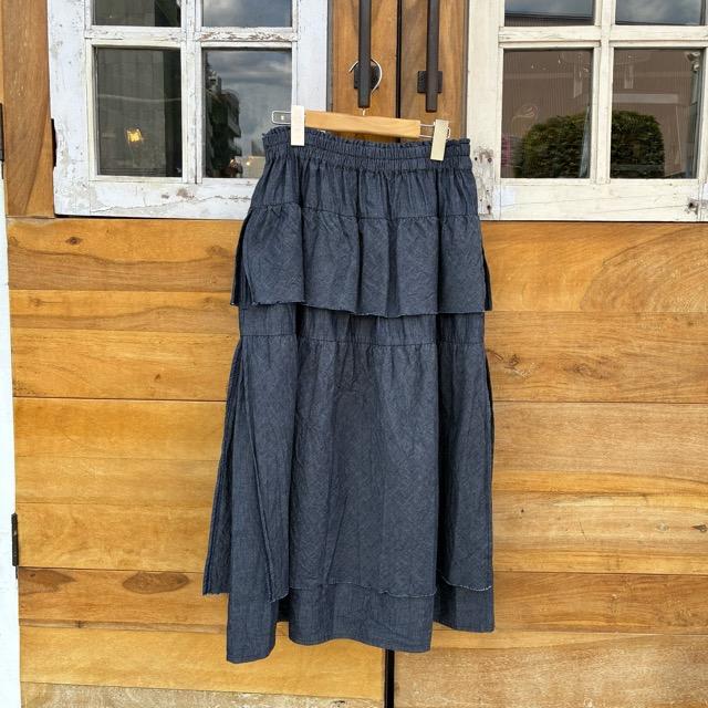 homspun Light-Ounce Chambray Skirt, Navy, Long Length, Made in Japan, Cotton, One Size Fits All