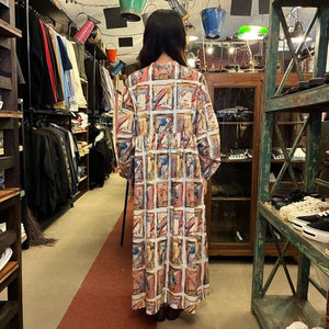 ICHI　イチ　インクジェットプリント2WAYワンピース　アーキテクチャー　シャツ　レディース　長袖　羽織　ギャザーブラウス　柄物　アート　前後　後ろボタン