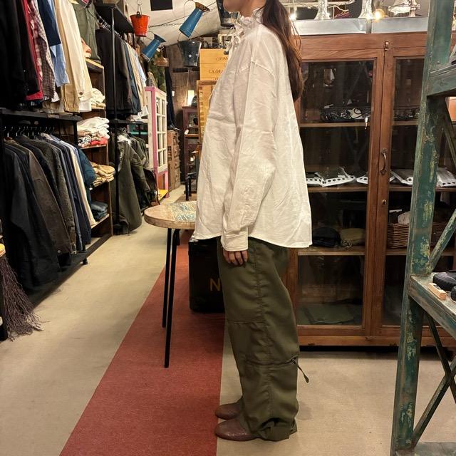 ICHI Peach Washer Neck Ruffle Shirt, White, Natural Cotton, Women's Blouse, Knit Shirt, Layering Shirt, Long Sleeve　