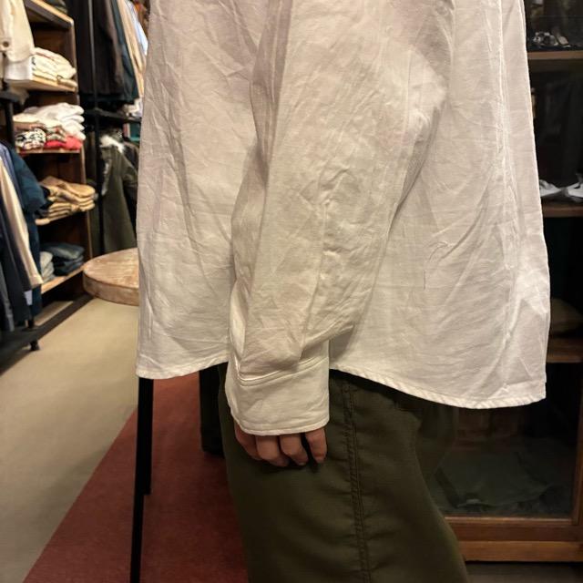 ICHI Peach Washer Neck Ruffle Shirt, White, Natural Cotton, Women's Blouse, Knit Shirt, Layering Shirt, Long Sleeve　