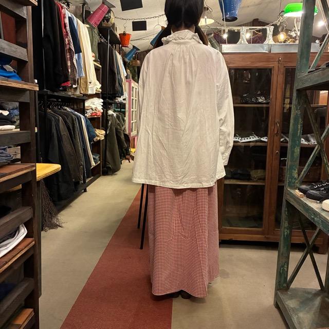 ICHI Peach Washer Frill Shirt, White, Natural Cotton, Women's Blouse, Knit Shirt, Layering Shirt, Long Sleeve　