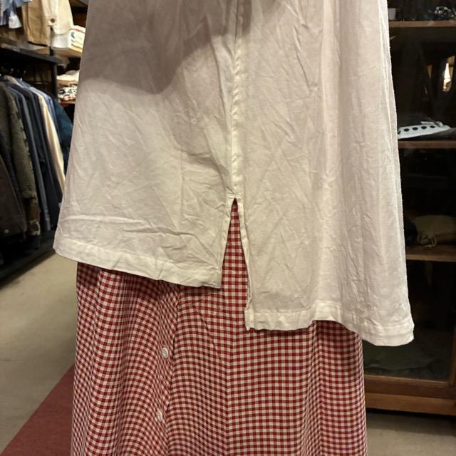 ICHI Peach Washer Frill Shirt, White, Natural Cotton, Women's Blouse, Knit Shirt, Layering Shirt, Long Sleeve　