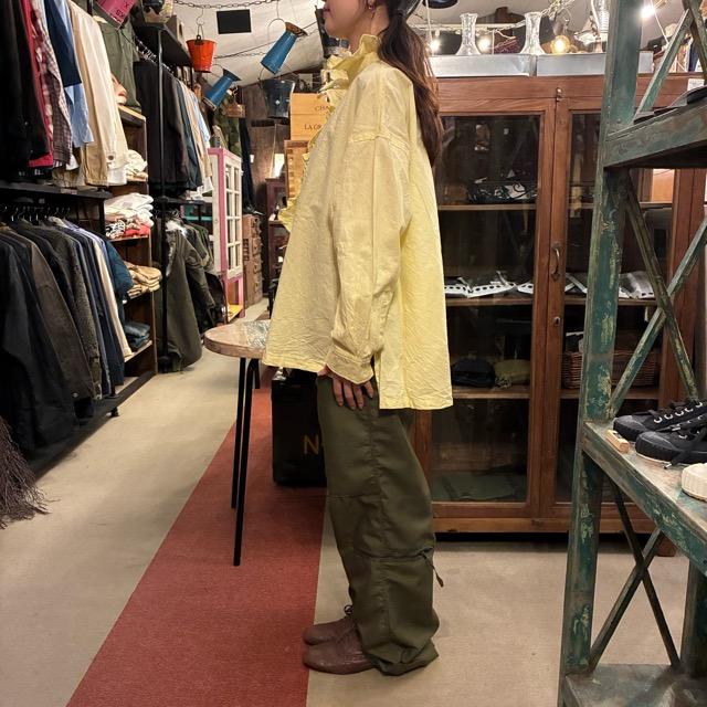 ICHI Women's Tanga Frill Shirt, Yellow Cotton, Long Sleeve, Knit, Layering Shirt　