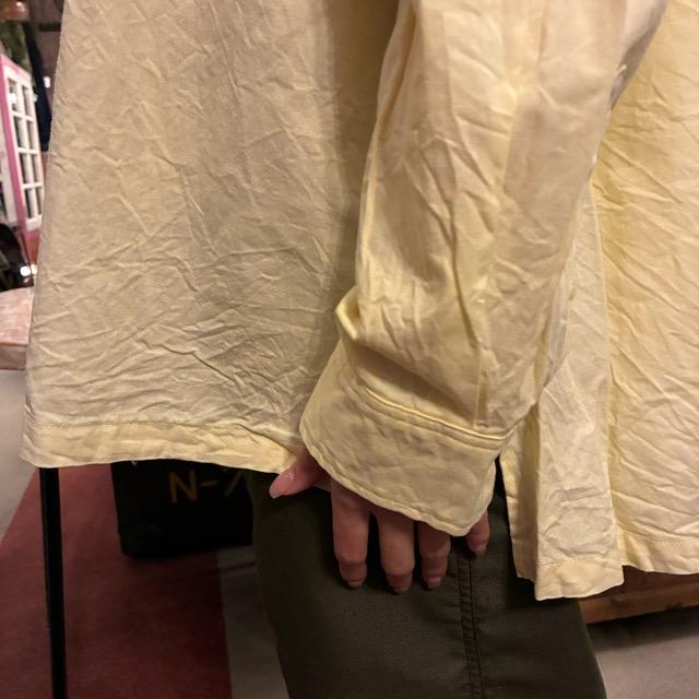 ICHI Women's Tanga Frill Shirt, Yellow Cotton, Long Sleeve, Knit, Layering Shirt　