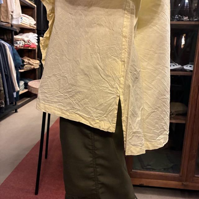 ICHI Women's Tanga Frill Shirt, Yellow Cotton, Long Sleeve, Knit, Layering Shirt　