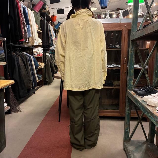 ICHI Women's Tanga Frill Shirt, Yellow Cotton, Long Sleeve, Knit, Layering Shirt　