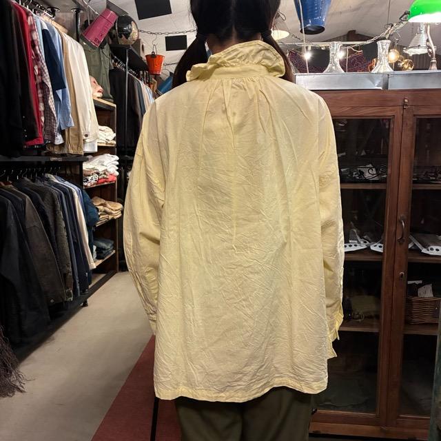 ICHI Women's Tanga Frill Shirt, Yellow Cotton, Long Sleeve, Knit, Layering Shirt　