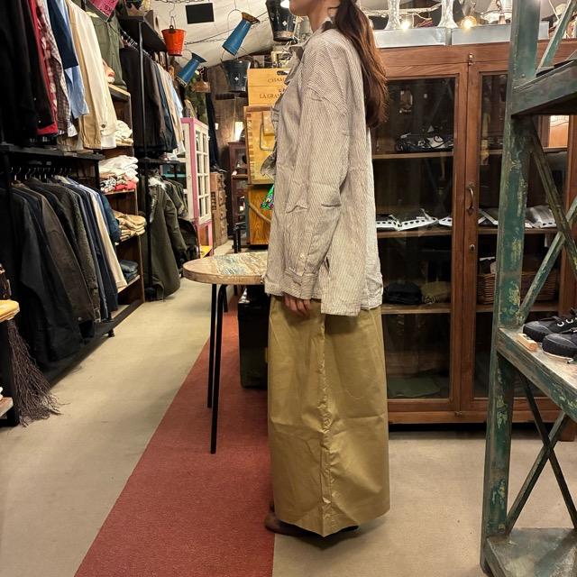 ICHI Women's Indigo Selvedge Striped Frill Shirt, Natural Cotton, Long Sleeve, White, Layering Shirt, Knit