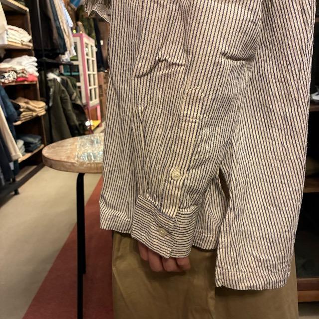 ICHI Women's Indigo Selvedge Striped Frill Shirt, Natural Cotton, Long Sleeve, White, Layering Shirt, Knit