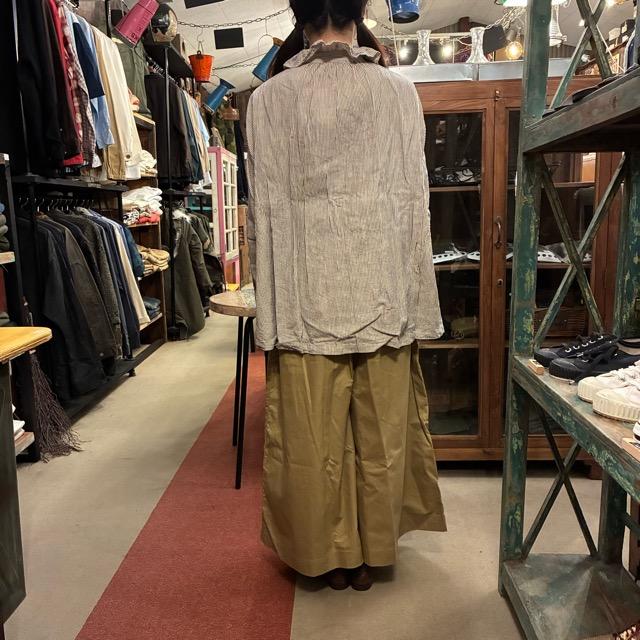 ICHI Women's Indigo Selvedge Striped Frill Shirt, Natural Cotton, Long Sleeve, White, Layering Shirt, Knit